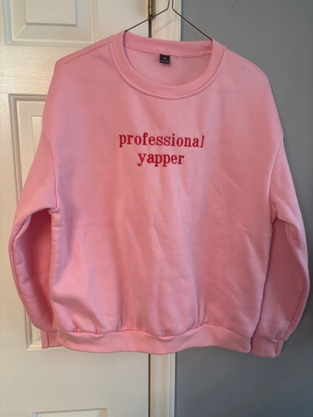 Pink "professional yapper" Graphic Crewneck Sweatshirt